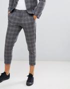 Jack & Jones Premium Suit Pants In Tapered Fit Gray Check With Cropped Ankle - Gray