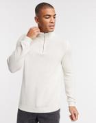 Asos Design Midweight Cotton Half Zip Sweater In Ecru-white