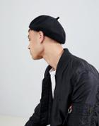 Asos Design Beret Hat In Black Knitted Fabric - Black