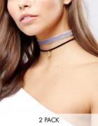 Asos Pack Of 2 Velvet & Moon Choker Necklaces - Purple
