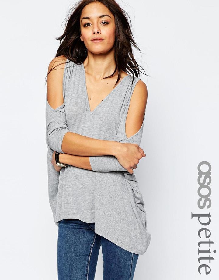 Asos Petite Oversized Top With Cold Shoulder Super Soft Asymettric Hem - Cream