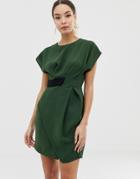 Asos Design Origami Mini Dress With Tab Side - Green