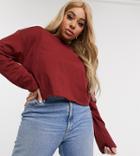 Asos Design Curve Boxy Crop T-shirt With Overlock In Burgundy-red