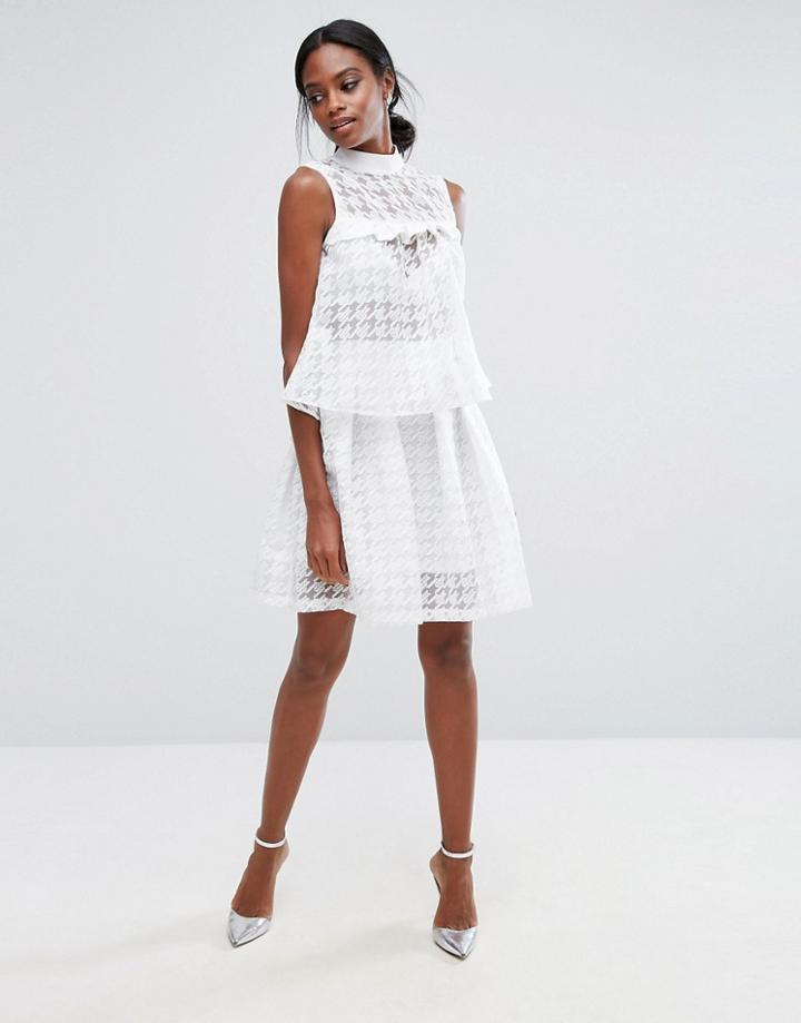 Closet London Mini Skirt In Sheer Houndstooth Co-ord - White