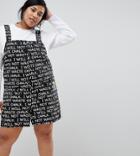The Simpsons X Asos Design Curve All Over Print Denim Pinafore Dress - Black