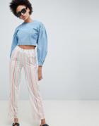 Asos Design Pull On Straight Leg Pants In Candy Stripe - Multi