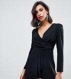 River Island Romper With Wrap Front In Black - Black