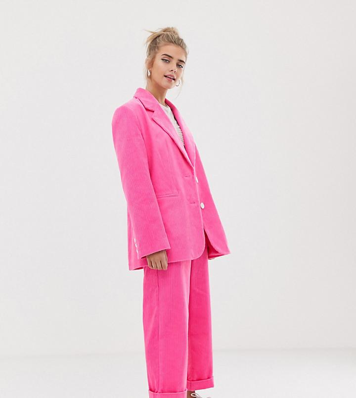 Collusion Oversized Jumbo Cord Tailored Blazer-pink