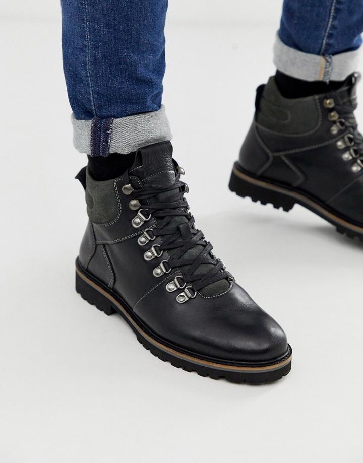 Depp London Leather Hiker Boot In Black