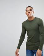 Asos Muscle Fit T-shirt With Long Sleeves In Green - Green