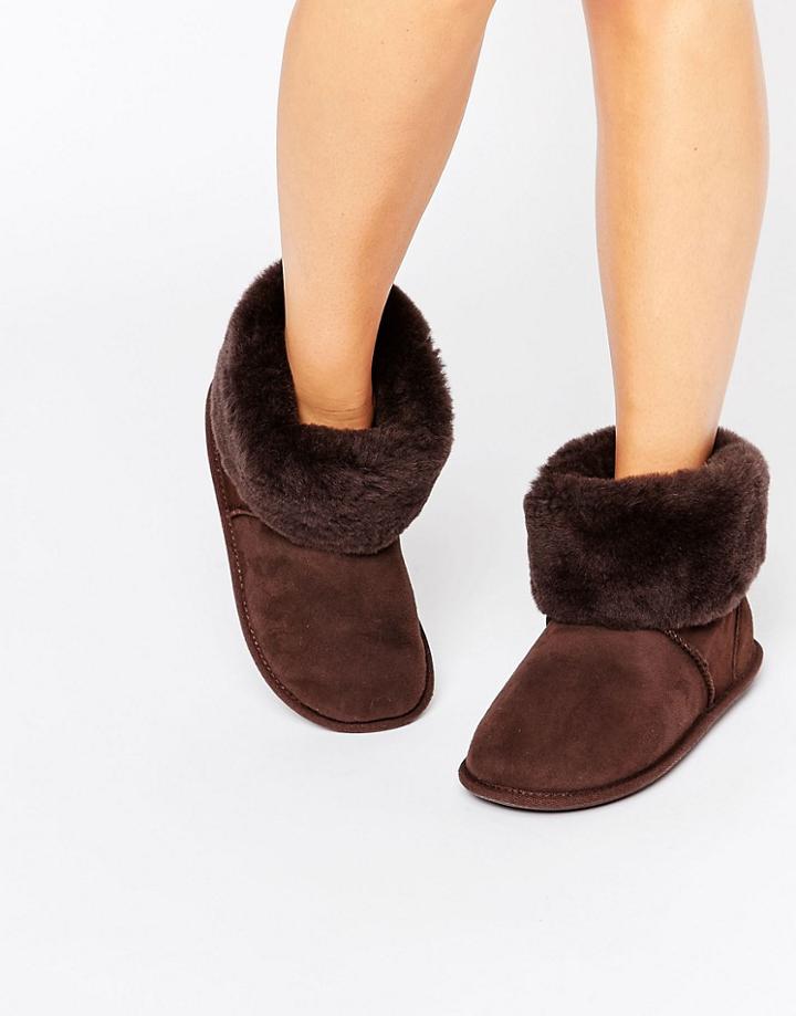 Just Sheepskin Roll Over Slipper Boots - Brown