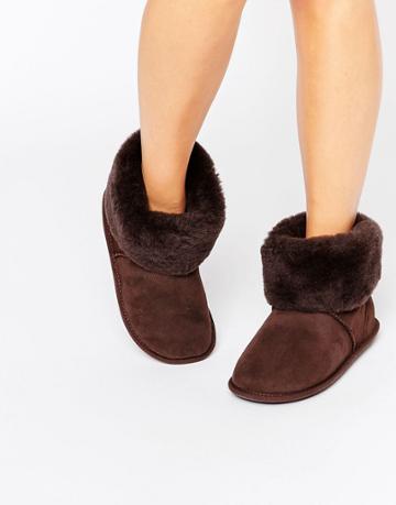 Just Sheepskin Roll Over Slipper Boots - Brown