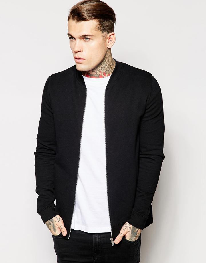 Asos Jersey Bomber In Black - Black
