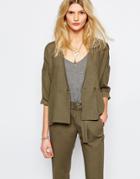 Sessun Tie Waist Kimono Jacket In Khaki - Kaki