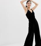 Miss Selfridge Wide Leg Jumpsuit In Black Velvet