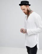 Asos Regular Fit Longline Viscose Shirt With V Neck In White - White