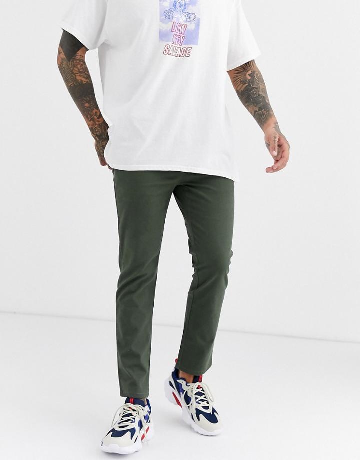 Asos Design Slim Ankle Grazer Chinos In Washed Khaki