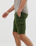 River Island Utility Shorts In Khaki-green