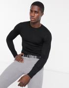 Asos Design Muscle Fit Merino Wool Crew Neck Sweater In Black