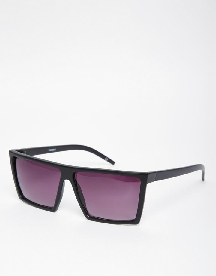 Asos Geometric Flatbrow Sunglasses In Black - Black
