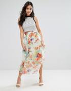 Orion Sarah Tropical Flower Print Midi Skirt - Cream
