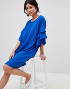 Y.a.s Shift Dress With Ruffle Sleeve - Blue