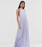 Asos Design Tall Halter Pleated Waisted Maxi Dress-purple