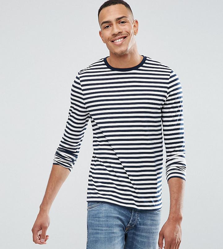 Asos Tall Stripe Long Sleeve T-shirt In Navy And White - White