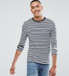 Asos Tall Stripe Long Sleeve T-shirt In Navy And White - White