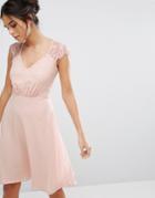 Elise Ryan V Neck Midi Dress With Eyelash Lace Sleeve - Pink
