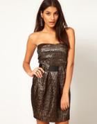 Asos Jacquard Dress With Cut Out Back - Gold