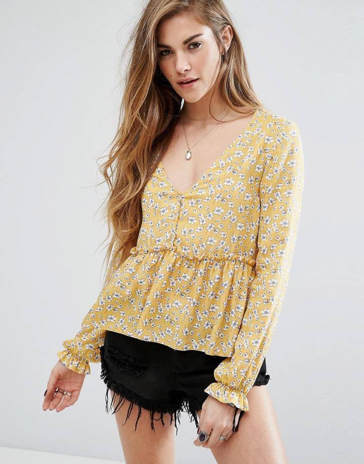 Nobody's Child Button Front Top In Ditsy Floral - Yellow