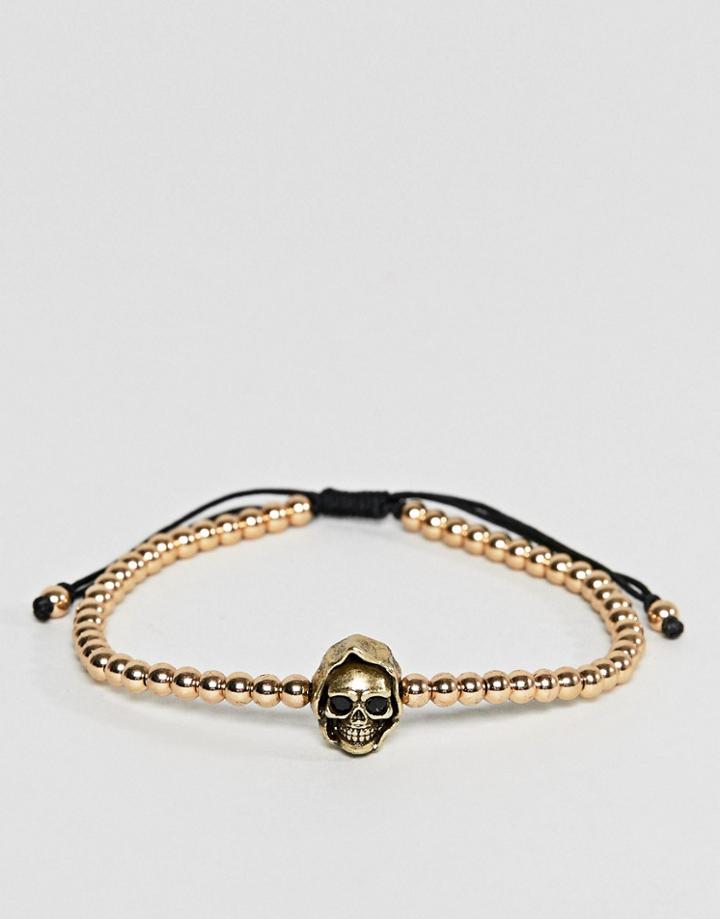 Seven London Skinny Beaded Bracelet In Gold With Skull Charm - Gold
