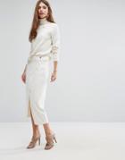 Ganni White Tailor Drape Front Midi Skirt In White - White