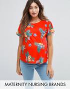 & You Nursing Floral Print Overlay Top - Red