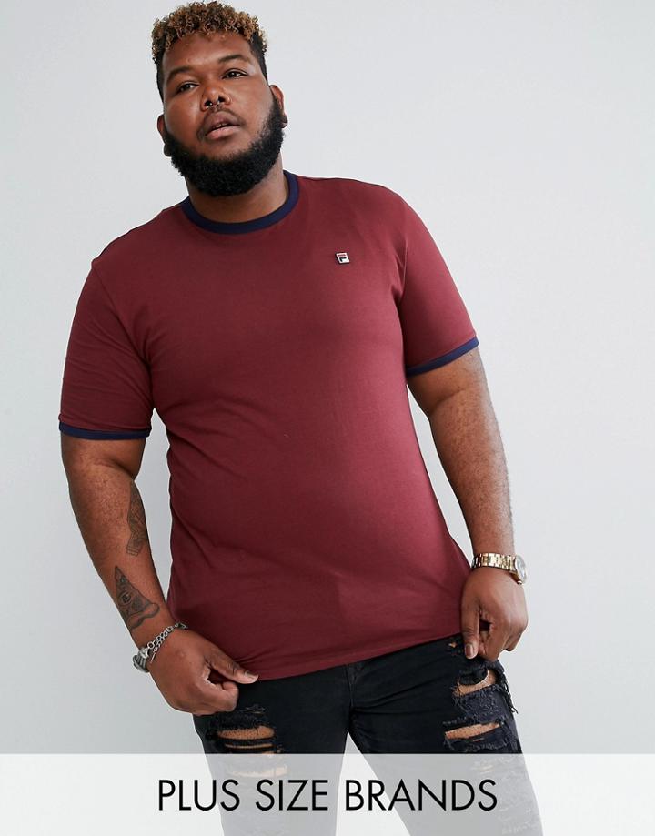 Fila Vintage Plus Ringer T-shirt With Small Logo In Burgundy - Red