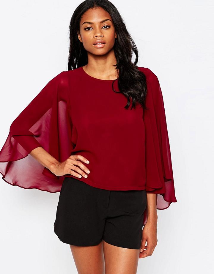 Ax Paris Cape Sleeve Blouse - Red