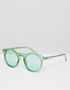 Asos Round Sunglasses In Crystal Green With Green Lens - Green
