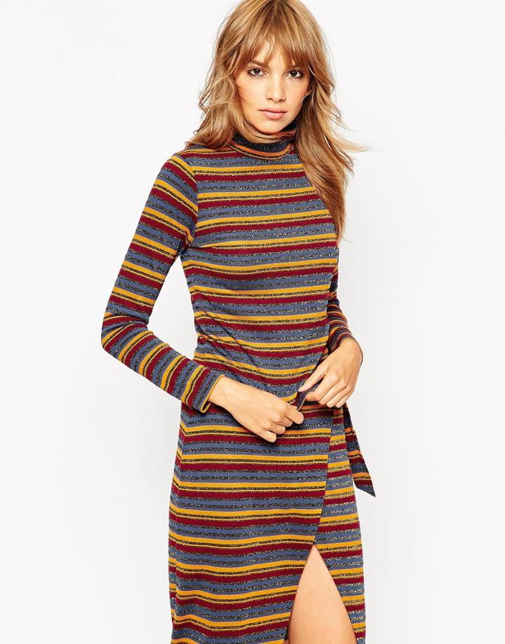 Asos Top With Turtleneck In Metallic Stripe - Multi
