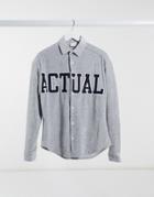 Asos Actual 90s Oversized Shirt In Gray Heather Velour-grey