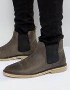 Asos Chelsea Boots In Gray Leather With Faux Shearling Lining - Gray