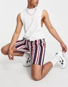 Threadbare Stripe Shorts In Red Navy And White - Part Of A Set-multi
