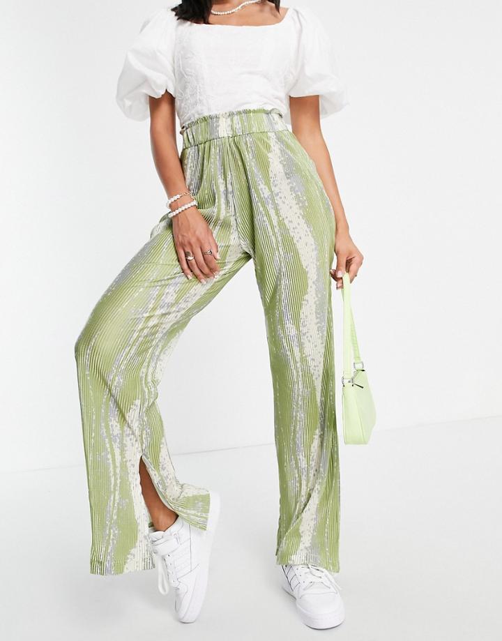 Urban Revivo Tie Dye Plisse Flared Pants In Green