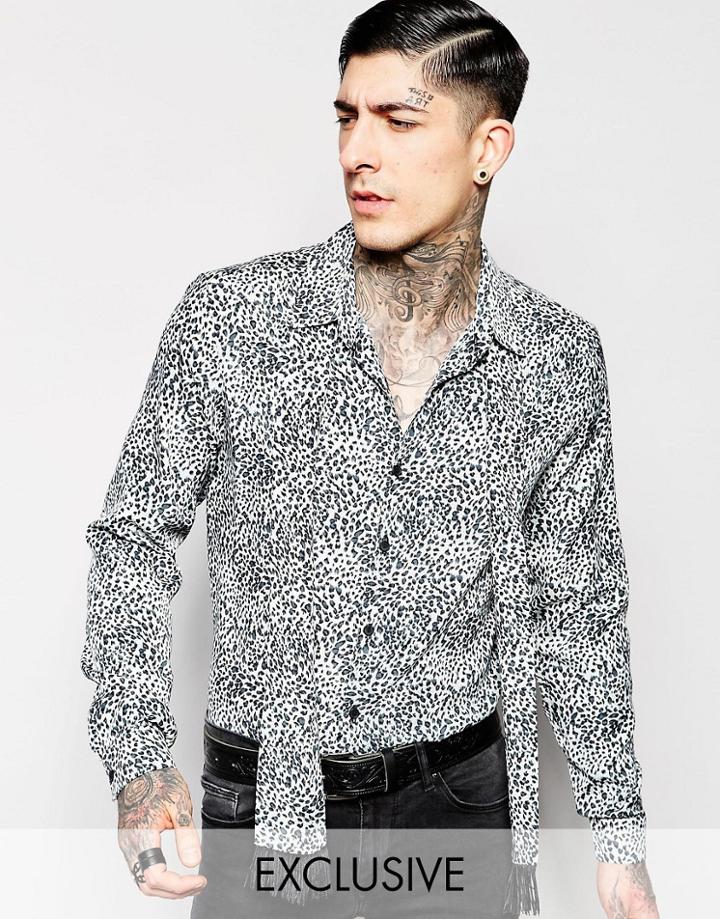 Reclaimed Vintage Leopard Shirt With Neck Scarf In Regular Fit - Black