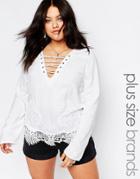 Missguided Plus Lace Up Lace Top - Cream