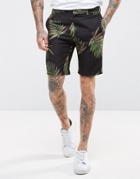 Asos Skinny Suit Shorts In Navy Leaf Print Linen Look - Gray