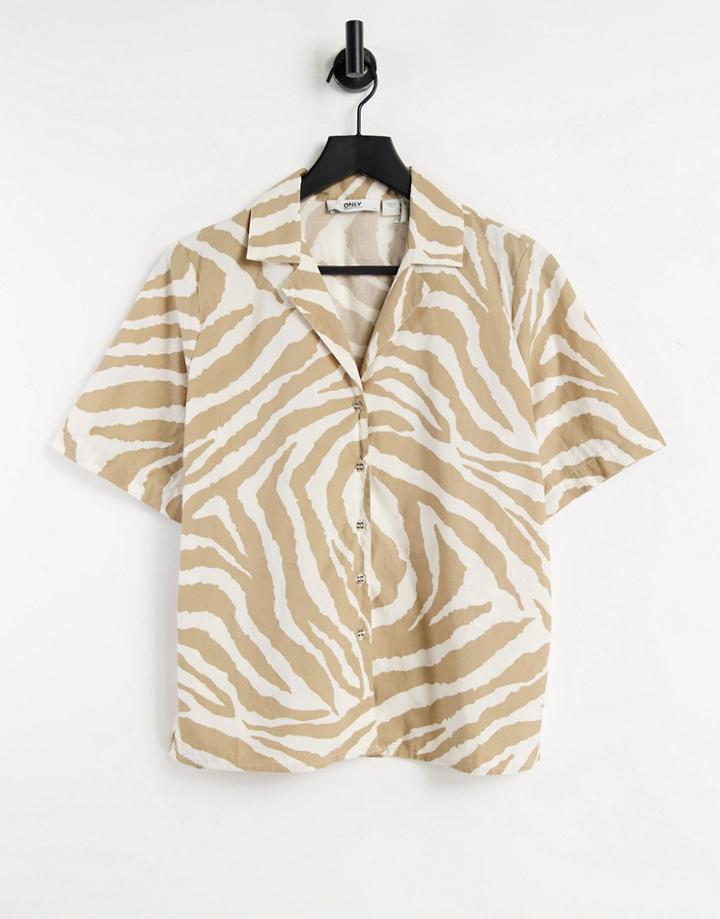 Only Cotton Short Sleeved Shirt In Beige Animal Print - Part Of A Set-neutral