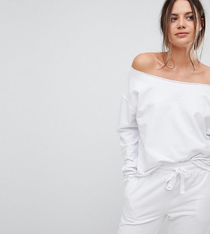 Asos Tall Lounge Raw Edge Off Shoulder Sweat - White