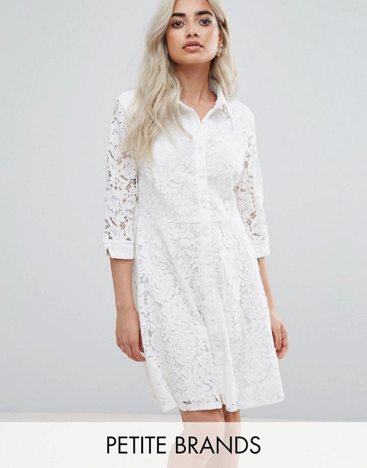 City Goddess Petite Skater Shirt Dress In All Over Lace - White