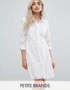 City Goddess Petite Skater Shirt Dress In All Over Lace - White